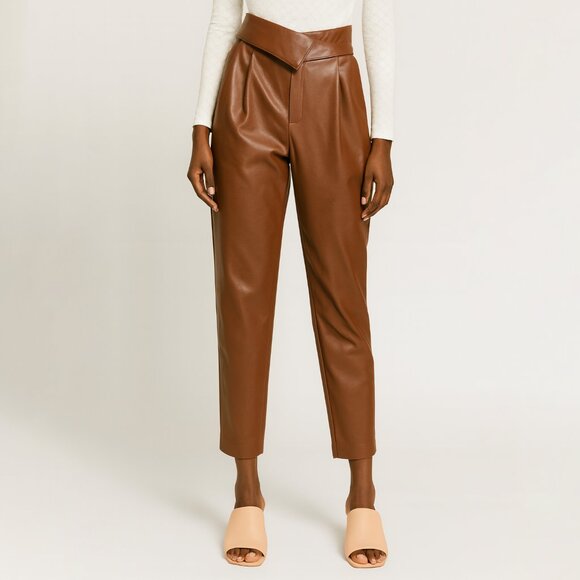 Open Edit Faux Leather Trousers Brown Size Small - Picture 1 of 4